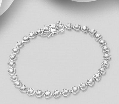 925 Sterling Silver Heart Bracelet, Decorated with CZ Simulated Diamonds