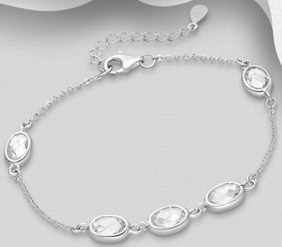 925 Sterling Silver Adjustable Bracelet, Decorated with Oval-Shape CZ Simulated Diamonds