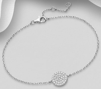 925 Sterling Silver Circle Bracelet, Decorated with CZ Simulated Diamonds