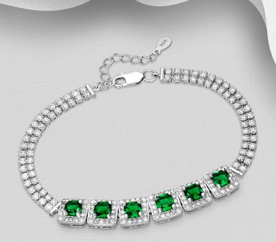 925 Sterling Silver Square Halo Bracelet, Decorated with CZ Simulated Diamonds