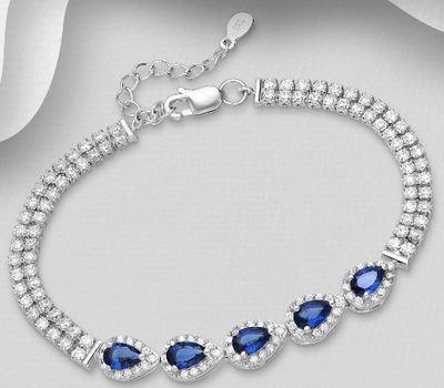 925 Sterling Silver Bracelet, Decorated with Droplet-Shaped CZ Simulated Diamonds