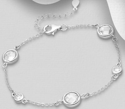 Şəkli böyütmək üçün tiklayın 925 Sterling Silver Bracelet, Decorated with CZ Simulated Diamonds
