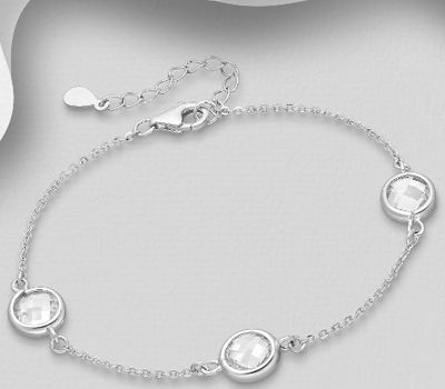 925 Sterling Silver Adjustable Bracelet, Decorated with CZ Simulated Diamonds