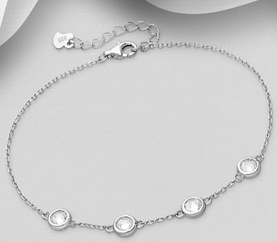 925 Sterling Silver Bracelet, Decorated with CZ Simulated Diamonds