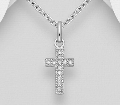 925 Sterling Silver Cross Pendant Decorated with CZ Simulated Diamonds