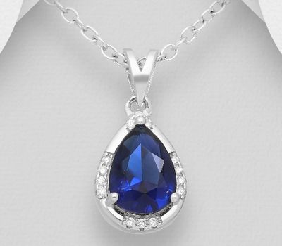 925 Sterling Silver Pear Shape Pendant Decorated with CZ Simulated Diamonds
