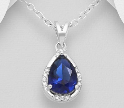 Malın səhifəsinə keç 925 Sterling Silver Pear Shape Pendant Decorated with CZ Simulated Diamonds
