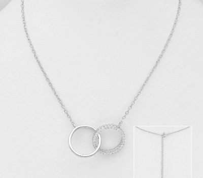 925 Sterling Silver Circle Links Necklace Decorated with CZ Simulated Diamonds
