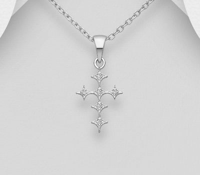 925 Sterling Silver Cross Pendant, Decorated with CZ Simulated Diamonds