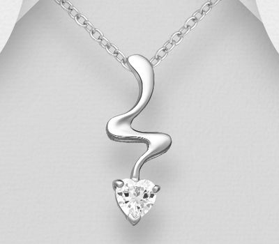 925 Sterling Silver Heart Pendant, Decorated with Heart-Cut CZ Simulated Diamond