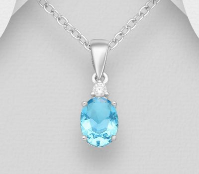 925 Sterling Silver Oval Pendant Decorated with CZ Simulated Diamonds