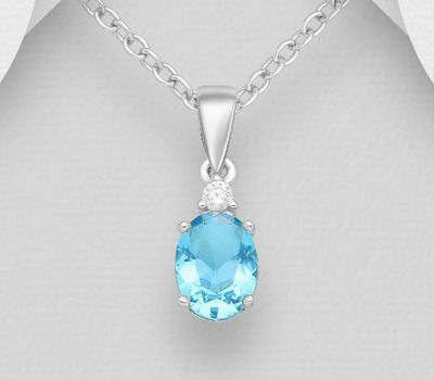 Şəkli böyütmək üçün tiklayın 925 Sterling Silver Oval Pendant Decorated with CZ Simulated Diamonds