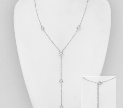 Şəkli böyütmək üçün tiklayın 925 Sterling Silver Star Necklace, Decorated with CZ Simulated Diamonds