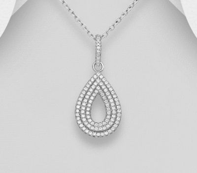 925 Sterling Silver Droplet Pendant, Decorated with CZ Simulated Diamonds