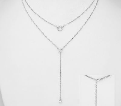 925 Sterling Silver Layered Necklace Decorated with CZ Simulated Diamonds
