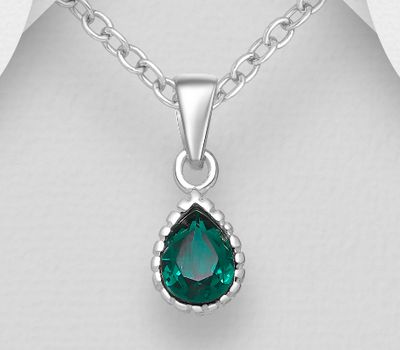 925 Sterling Silver Solitaire Droplet Pendant, Decorated with Various Colors CZ Simulated Diamond