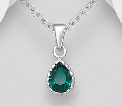 Malın səhifəsinə keç 925 Sterling Silver Solitaire Droplet Pendant, Decorated with Various Colors CZ Simulated Diamond