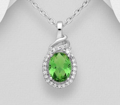 925 Sterling Silver Oval Halo Pendant Decorated with Various Color CZ Simulated Diamonds