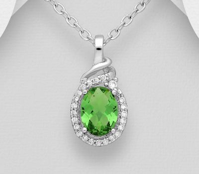 Şəkli böyütmək üçün tiklayın 925 Sterling Silver Oval Halo Pendant Decorated with Various Color CZ Simulated Diamonds