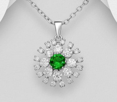 925 Sterling Silver Pendant, Decorated with CZ Simulated Diamonds