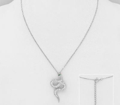 925 Sterling Silver Snake Necklace, Decorated with CZ Simulated Diamonds
