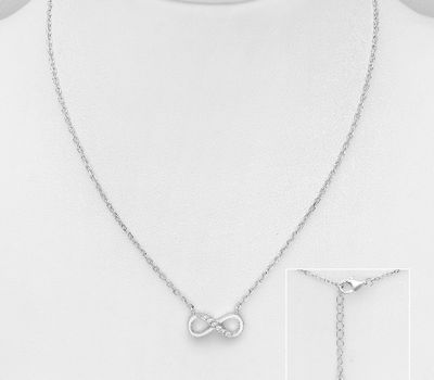 925 Sterling Silver Infinity Necklace,  Decorated with CZ Simulated Diamonds
