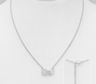 Şəkli böyütmək üçün tiklayın 925 Sterling Silver Infinity Necklace, Decorated with CZ Simulated Diamonds