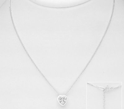 925 Sterling Silver Heart Necklace Decorated with CZ Simulated Diamond