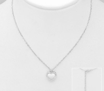 925 Sterling Silver Heart Necklace, Decorated with CZ Simulated Diamonds