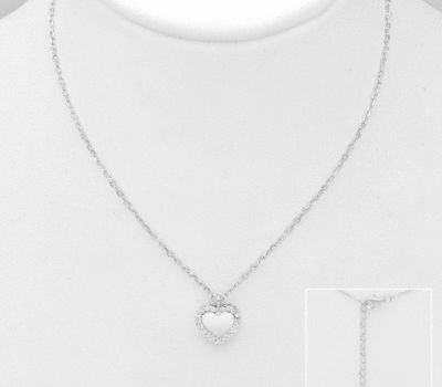 Şəkli böyütmək üçün tiklayın 925 Sterling Silver Heart Necklace, Decorated with CZ Simulated Diamonds