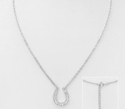 925 Sterling Silver Horseshoe Necklace,  Decorated with CZ Simulated Diamonds