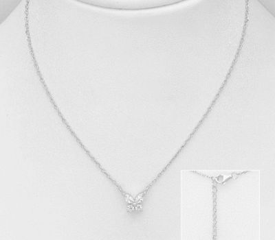 Malın səhifəsinə keç 925 Sterling Silver Butterfly Necklace, Decorated with CZ Simulated Diamonds
