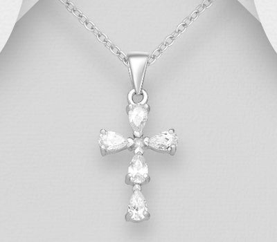 925 Sterling Silver Cross Pendant Decorated with CZ Simulated Diamonds