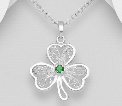 925 Sterling Silver Shamrock Pendant Decorated with CZ Simulated Diamonds
