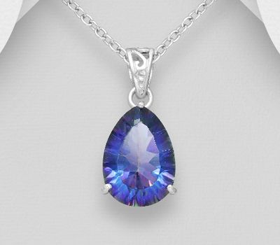 Şəkli böyütmək üçün tiklayın 925 Sterling Silver Pear Shape Pendant Decorated with Lab-Created Mystic Topaz