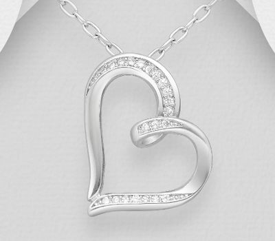 925 Sterling Silver Heart Pendant Decorated With CZ Simulated Diamond