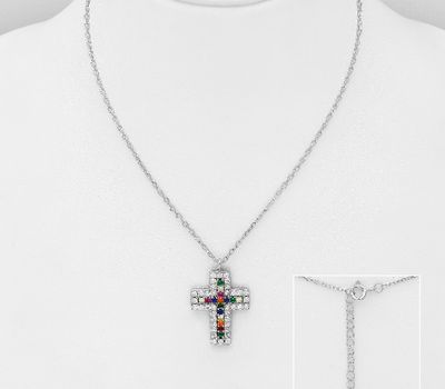 Şəkli böyütmək üçün tiklayın 925 Sterling Silver Cross Necklace, Decorated with CZ Simulates Colors may Vary.