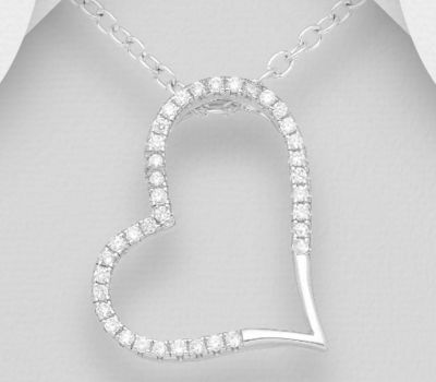 Şəkli böyütmək üçün tiklayın 925 Sterling Silver Heart Pendant, Decorated with CZ Simulated Diamonds