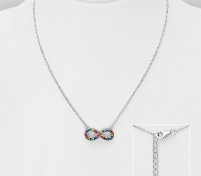 Şəkli böyütmək üçün tiklayın 925 Sterling Silver Infinity Necklace, Decorated with Colorful CZ Simulated Diamonds