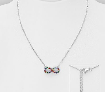 925 Sterling Silver Infinity Necklace, Decorated with Colorful CZ Simulated Diamonds