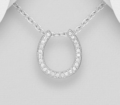 925 Sterling Silver Horseshoe Necklace Decorated with CZ Simulated Diamonds