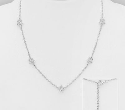 925 Sterling Silver Star Necklace, Decorated with CZ Simulated Diamonds