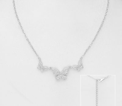 925 Sterling Silver Butterfly Necklace, Decorated with CZ Simulated Diamonds