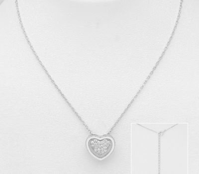 Şəkli böyütmək üçün tiklayın 925 Sterling Silver Heart Necklace, Decorated with CZ Simulated Diamonds
