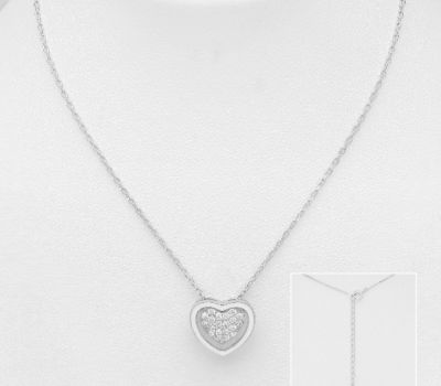 925 Sterling Silver Heart Necklace, Decorated with CZ Simulated Diamonds