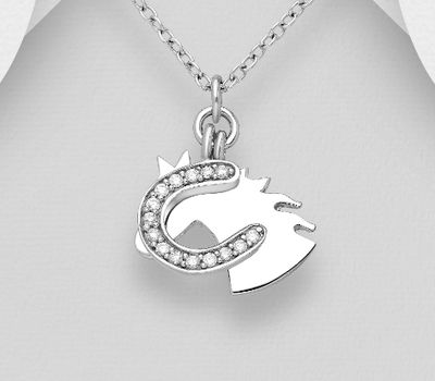 925 Sterling Silver Horseshoe and Horse Pendant
