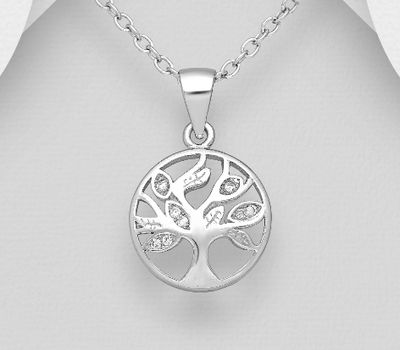 925 Sterling Silver Tree Of Life Pendant, Decorated with CZ Simulated Diamonds