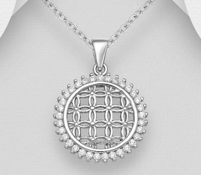 925 Sterling Silver Flower Of Life Pendant, Decorated with CZ Simulated Diamonds