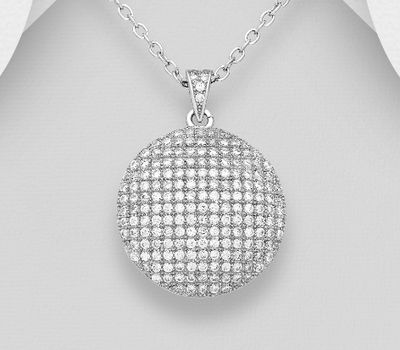 Şəkli böyütmək üçün tiklayın 925 Sterling Silver Round Pendant, Decorated with CZ Simulated Diamonds