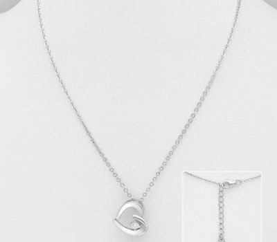 925 Sterling Silver Heart Necklace, Decorated with CZ Simulated Diamond